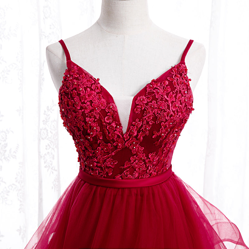 wine red homecoming dresses Velvet and Tulle Tea Length Dress, Wine Red Weddin Formaldressy Bust 85cm Burgundy Homecoming Dresses | Stacees